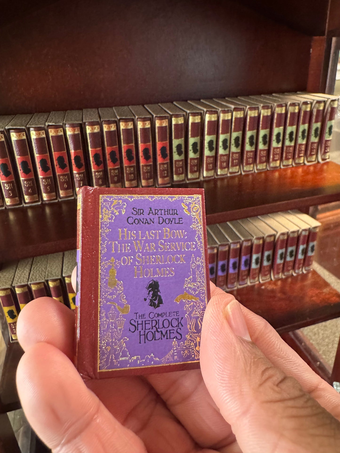 The Complete Sherlock Holmes by Sir Arthur Conan Doyle Miniature Book Set With Custom Wooden Bookshelf 60 Volumes