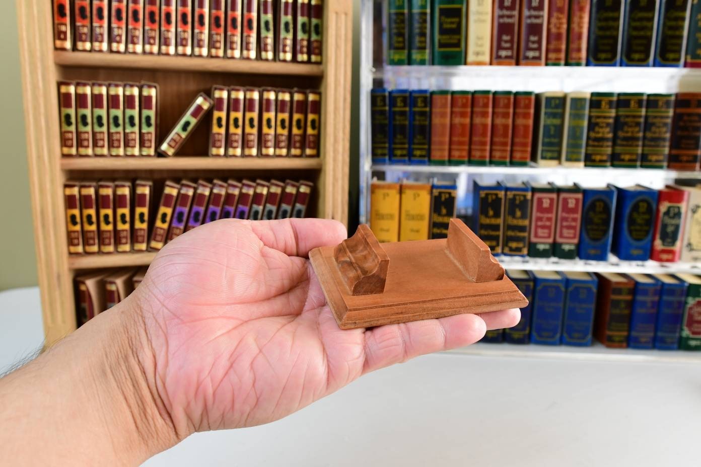 Small Wooden Bookstand Bookend for Miniature Books (Fits 2 Minibooks)