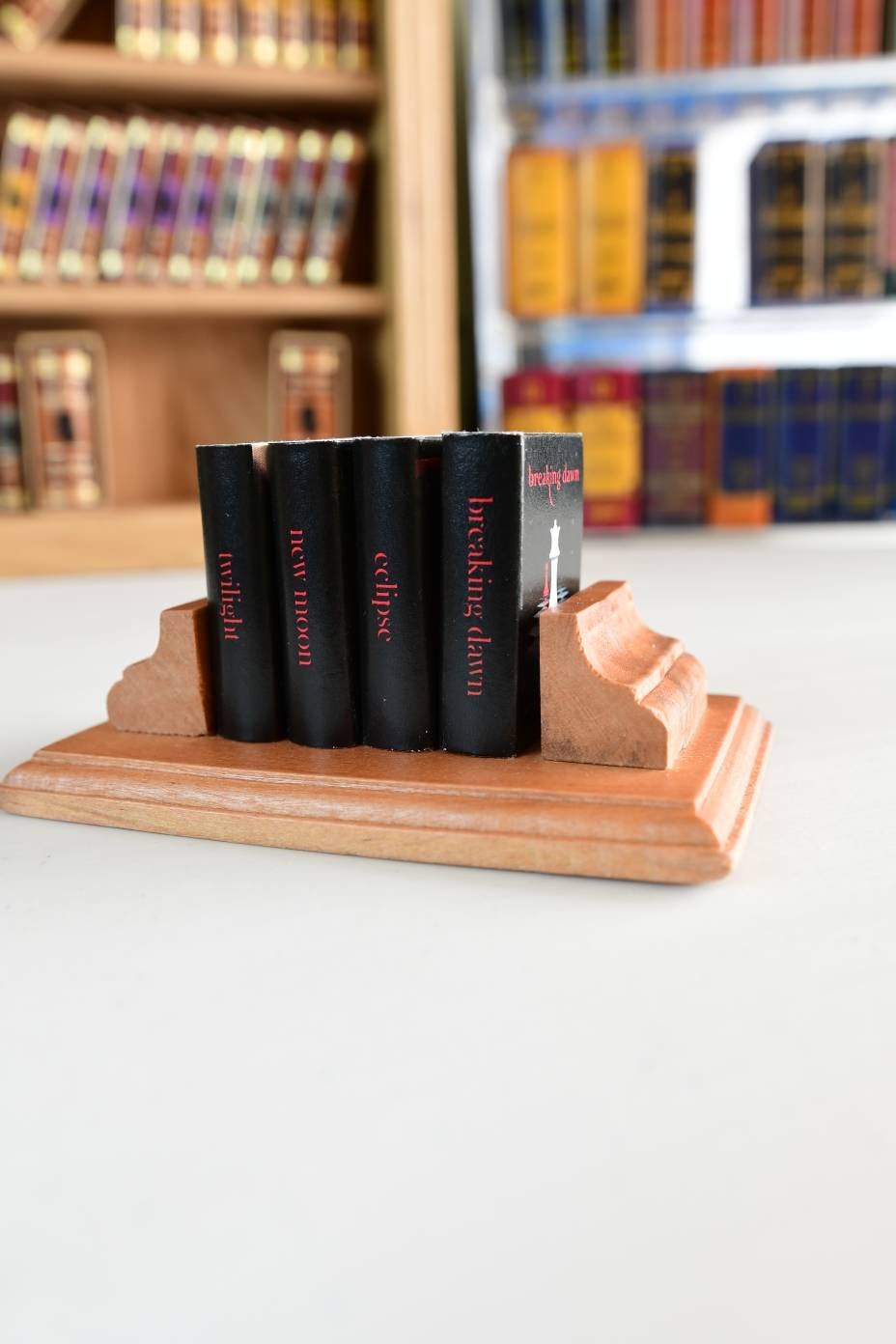 Small Wooden Bookstand Bookend for Miniature Books (Fits 2 Minibooks)