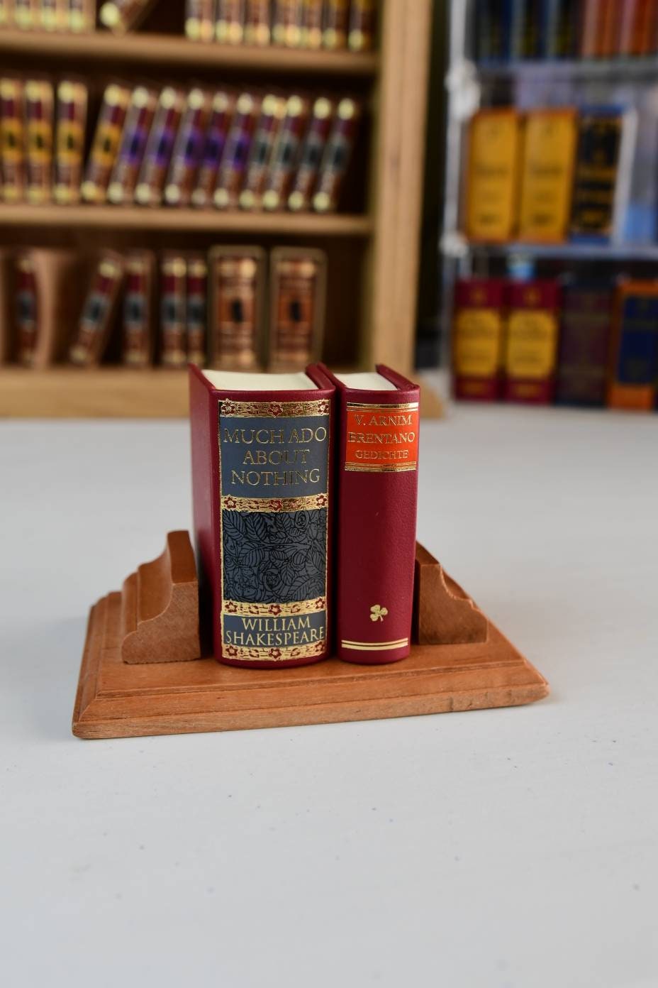Small Wooden Bookstand Bookend for Miniature Books (Fits 2 Minibooks)