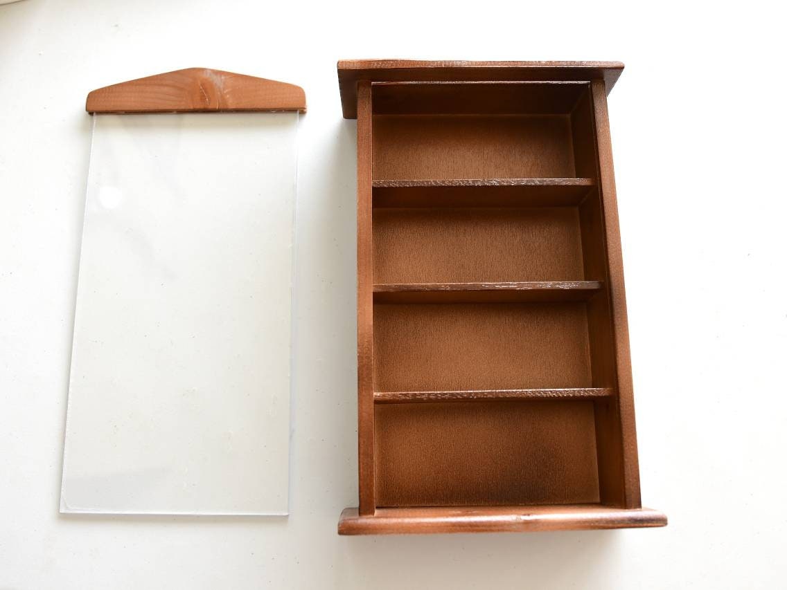 Dollhouse Micro Miniature Wooden Bookcase with Sliding Acrylic Glass Panel (Fits 1:6 Scale Books and Smaller)
