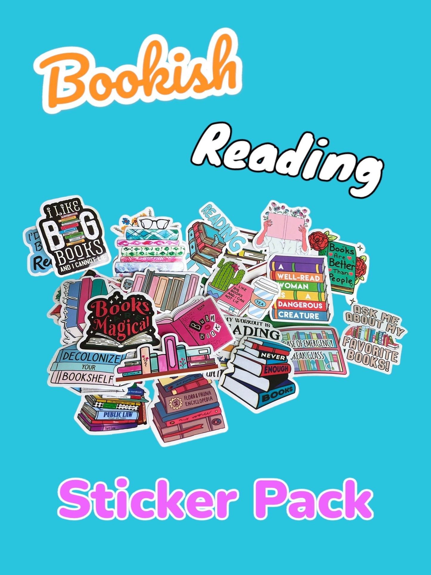 Book Bookish and Reading Themed 50 Piece Sticker Pack