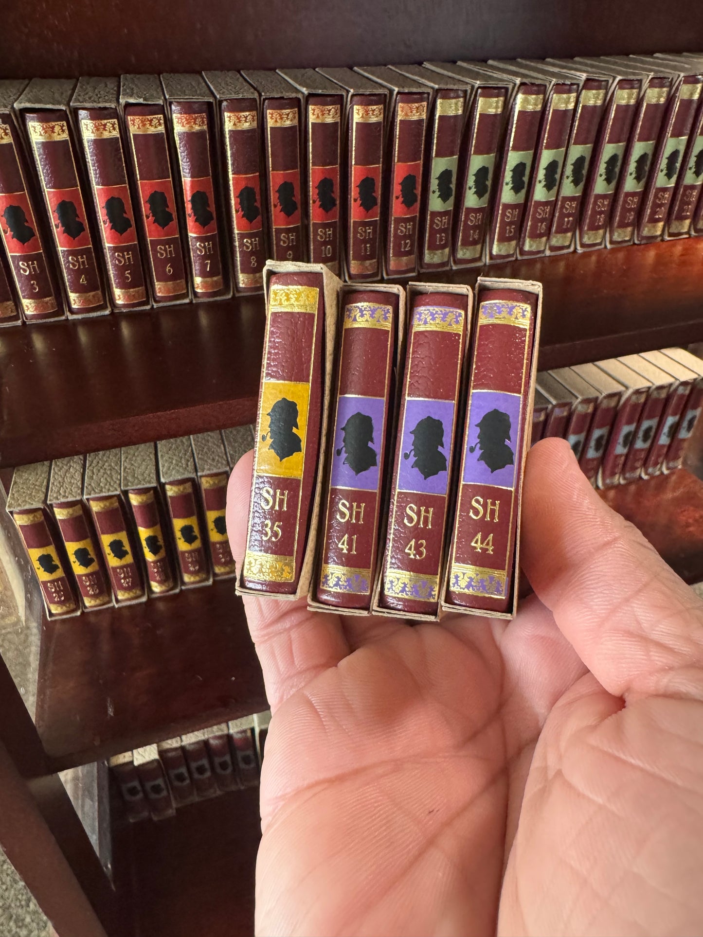 The Complete Sherlock Holmes by Sir Arthur Conan Doyle Miniature Book Set With Custom Wooden Bookshelf 60 Volumes