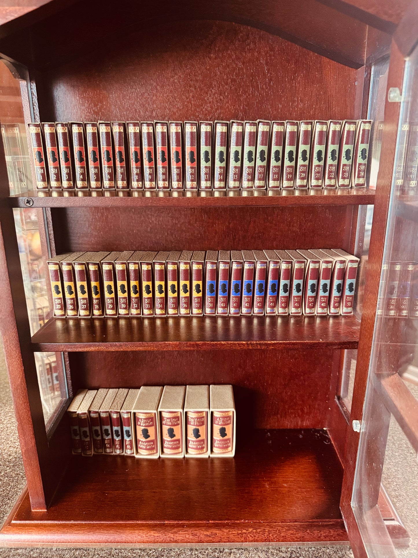 The Complete Sherlock Holmes by Sir Arthur Conan Doyle Miniature Book Set With Custom Wooden Bookshelf 60 Volumes